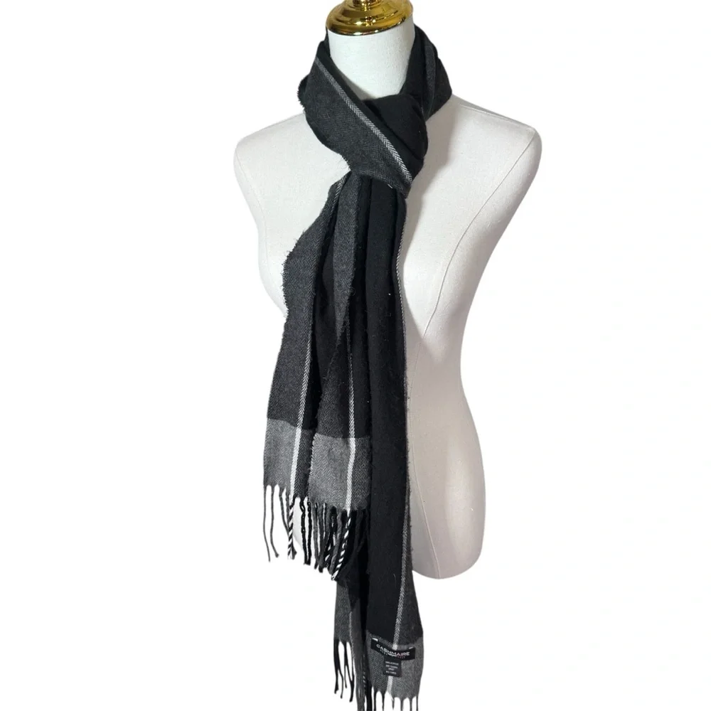 Soft Black and Gray Contemporary Fringed Scarf